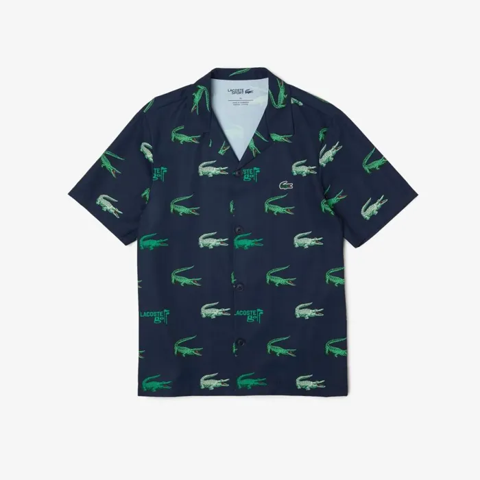 Button Down Shirts Men Lacoste Mens Printed ShortSleeved Golf Shirt Navy Blue 166