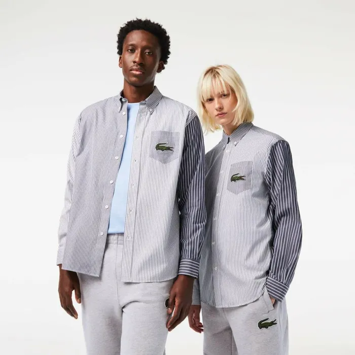 Button Down Shirts MenWomen Lacoste Unisex Large Croc Striped Cotton Shirt White Navy Blue 522 Button Down Shirts MenWomen Lacoste Unisex Large Croc Striped Cotton Shirt White Navy Blue 522