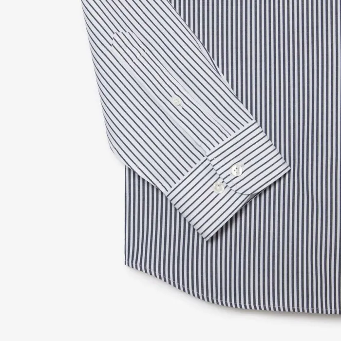 Button Down Shirts MenWomen Lacoste Unisex Large Croc Striped Cotton Shirt White Navy Blue 522