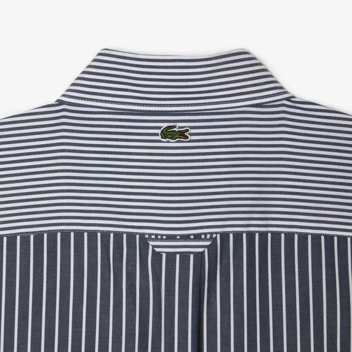 Button Down Shirts MenWomen Lacoste Unisex Large Croc Striped Cotton Shirt White Navy Blue 522