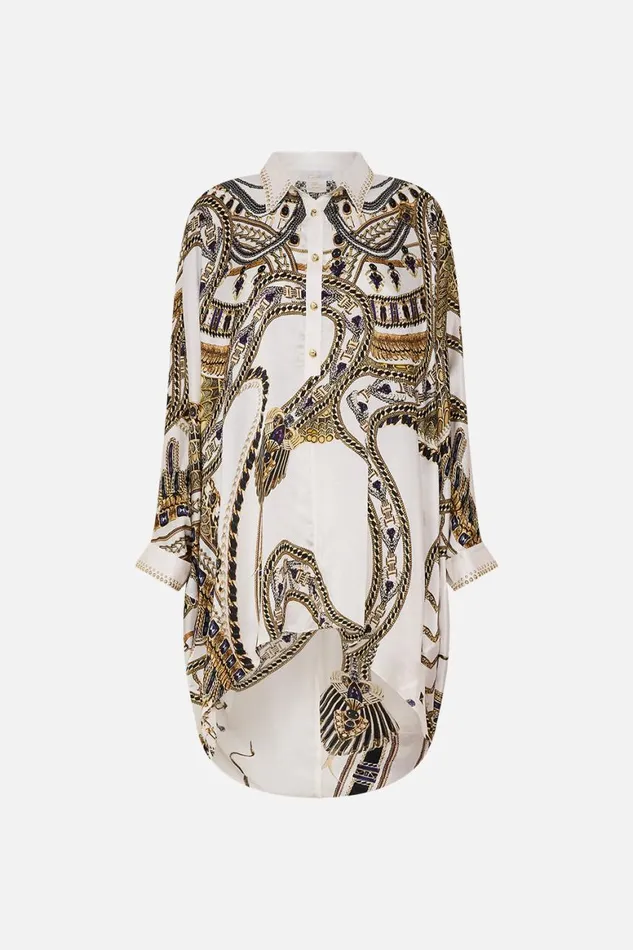 BUTTON UP TOP WITH DRAPED BACK GODDESS ENERGY Goddess Energy Womens Camilla Blouses and Shirts