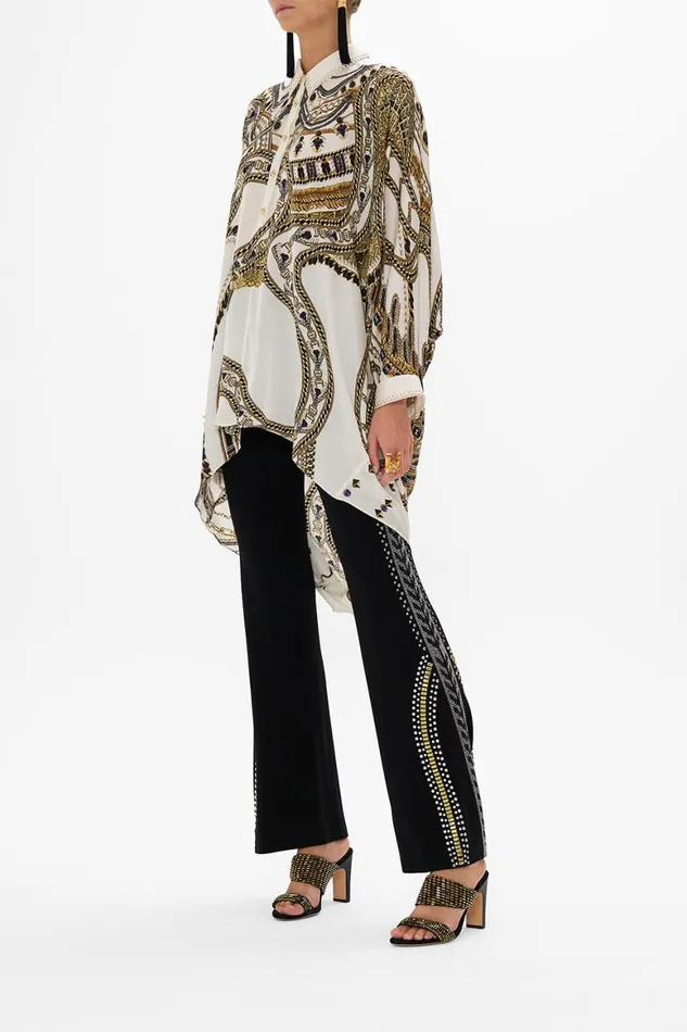 BUTTON UP TOP WITH DRAPED BACK GODDESS ENERGY Goddess Energy Womens Camilla Blouses and Shirts