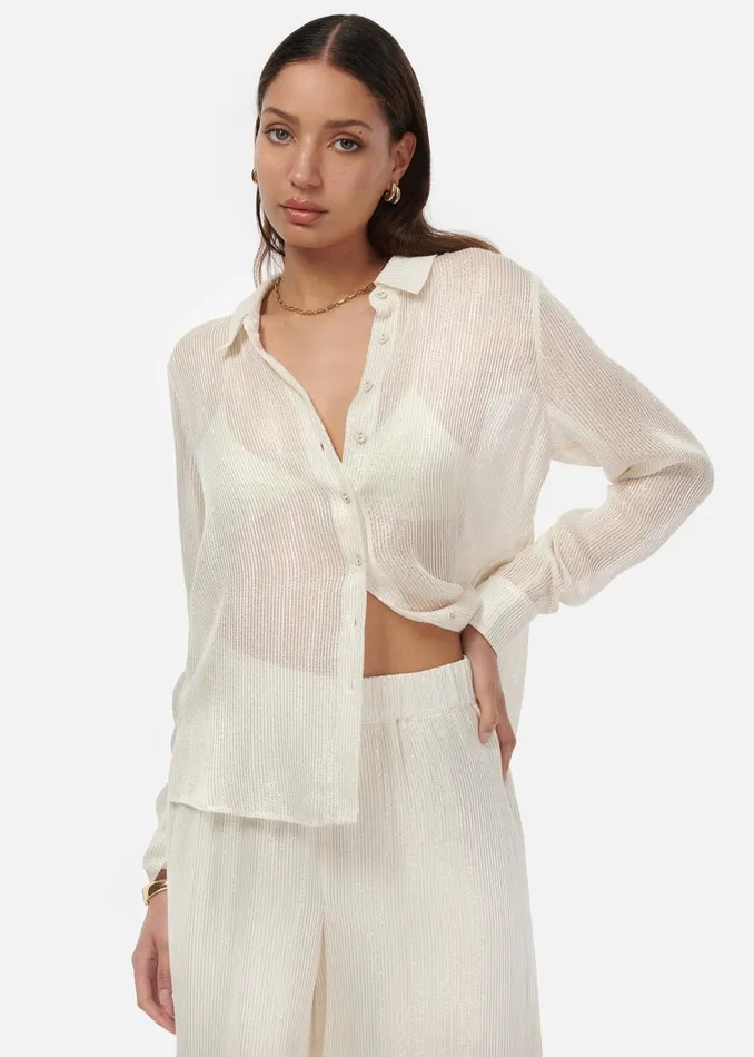 CAMI NYC Tops and Sweaters Women Yael Metallic Chiffon Top White