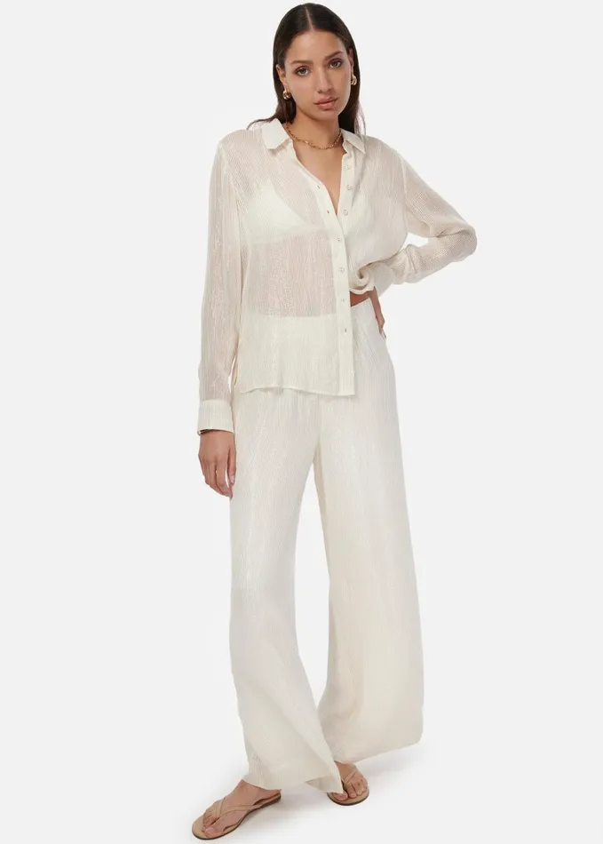 CAMI NYC Tops and Sweaters Women Yael Metallic Chiffon Top White