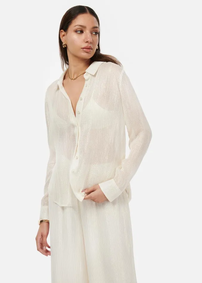 CAMI NYC Tops and Sweaters Women Yael Metallic Chiffon Top White