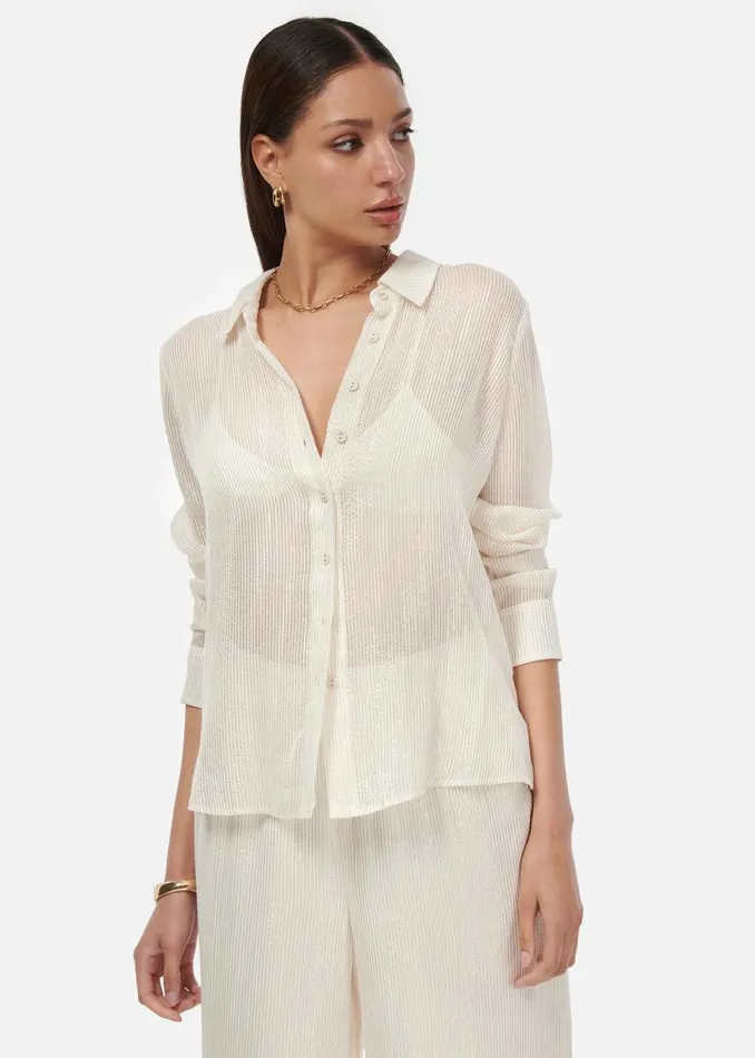 CAMI NYC Tops and Sweaters Women Yael Metallic Chiffon Top White