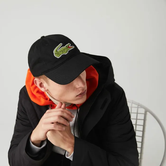 Caps and Hats Men Lacoste Unisex Contrast Strap And Oversized Crocodile Cotton Cap Black 031