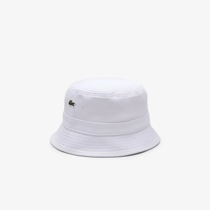 Caps and Hats MenWomen Lacoste Unisex Organic Cotton Bucket Hat White 001