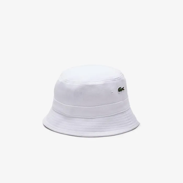 Caps and Hats MenWomen Lacoste Unisex Organic Cotton Bucket Hat White 001