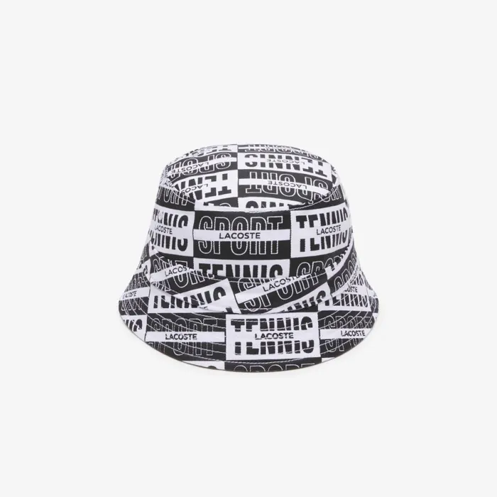 Caps and Hats MenWomen Lacoste Unisex Reversible Printed Cotton Bucket Hat Beige White Black Pci