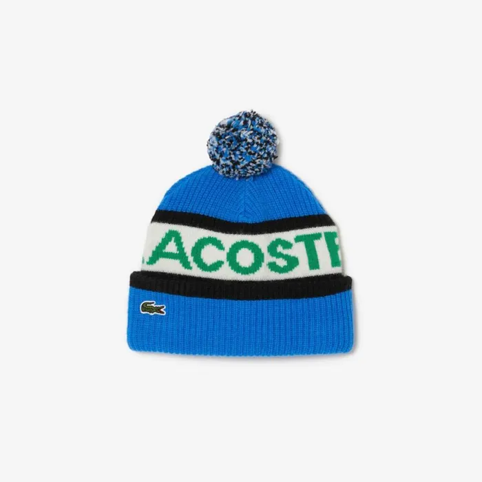 Caps and Hats MenWomen Lacoste Unisex Wool Logo Beanie With Pompom Blue White Black Green P9i