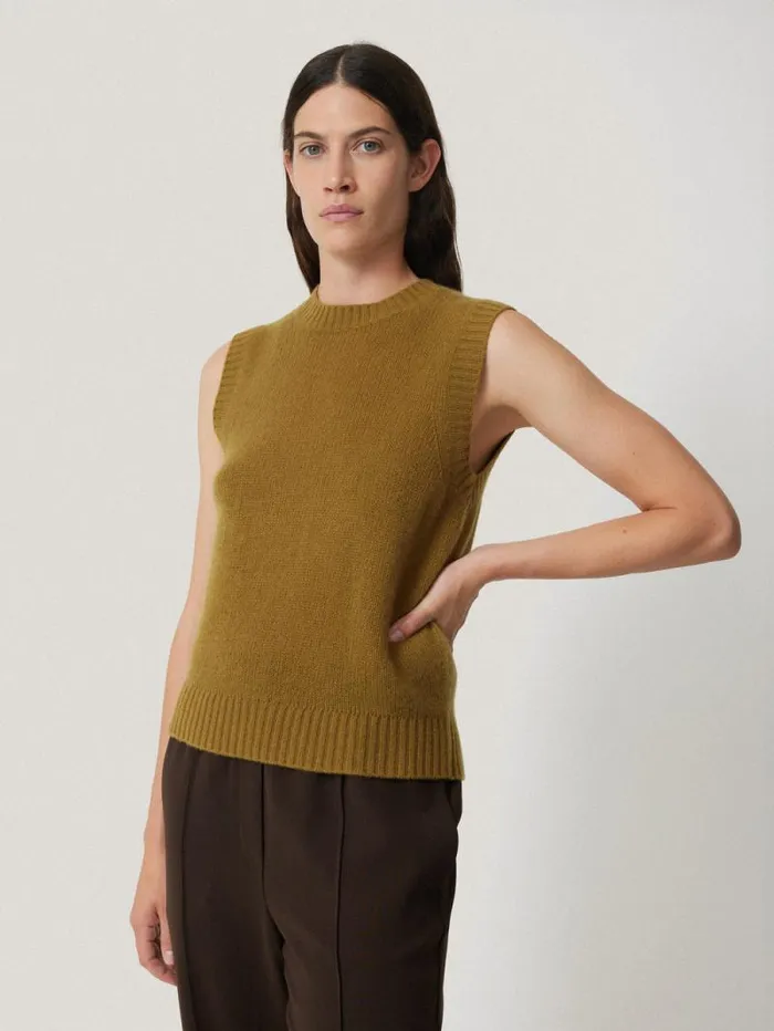 Cashmere Crew Neck Tank Light Olive Women Jigsaw Knitwear and Cashmere