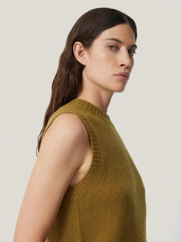 Cashmere Crew Neck Tank Light Olive Women Jigsaw Knitwear and Cashmere