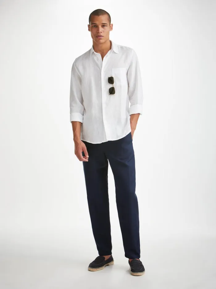 Casual Pants Men Derek Rose Pants Sydney 2 Linen Navy