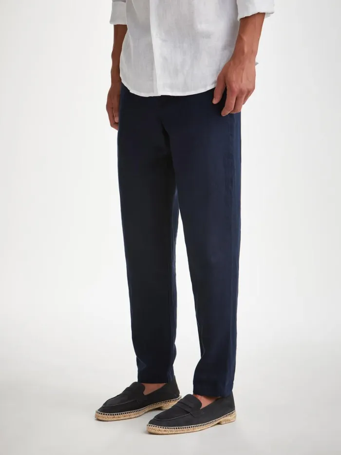 Casual Pants Men Derek Rose Pants Sydney 2 Linen Navy