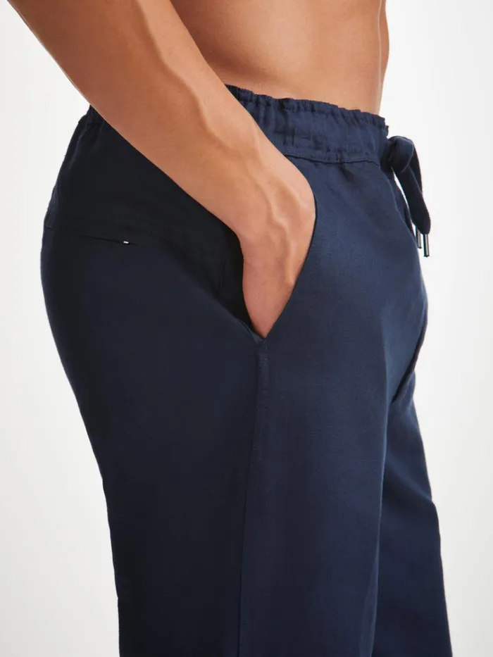 Casual Pants Men Derek Rose Pants Sydney 2 Linen Navy