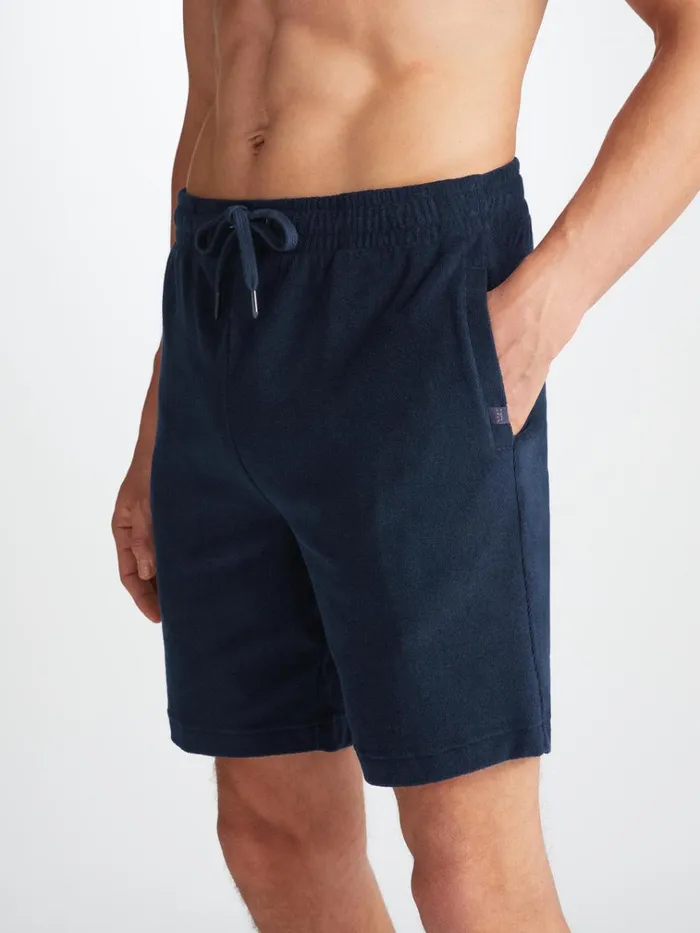 Casual Shorts Men Derek Rose Towelling Shorts Isaac Terry Cotton Navy