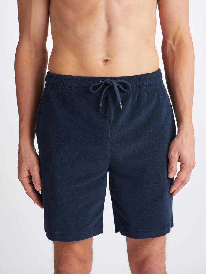 Casual Shorts Men Derek Rose Towelling Shorts Isaac Terry Cotton Navy