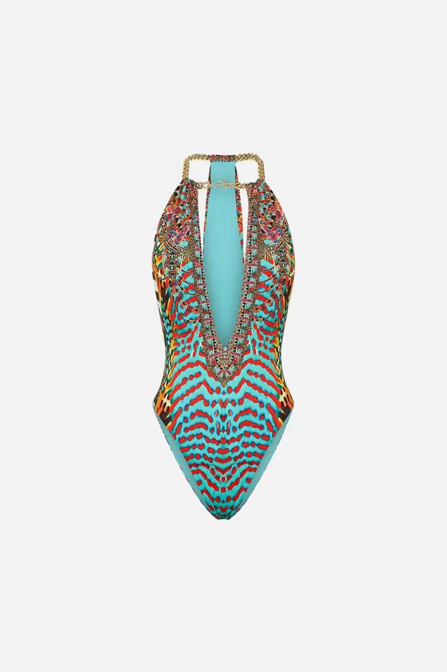 CHAIN NECK PLUNGE ONE PIECE DESERT VISIONS Desert Visions Womens Camilla One Pieces