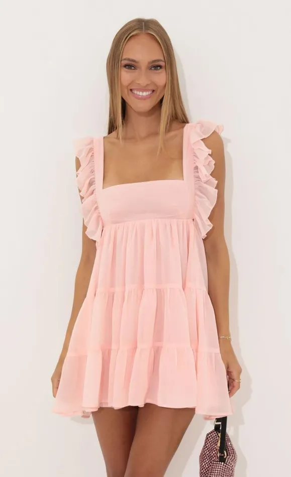 Chiffon Baby Doll Ruffle Dress Pink Women LUCY IN THE SKY Mini Dresses Chiffon Baby Doll Ruffle Dress Pink Women LUCY IN THE SKY Mini Dresses