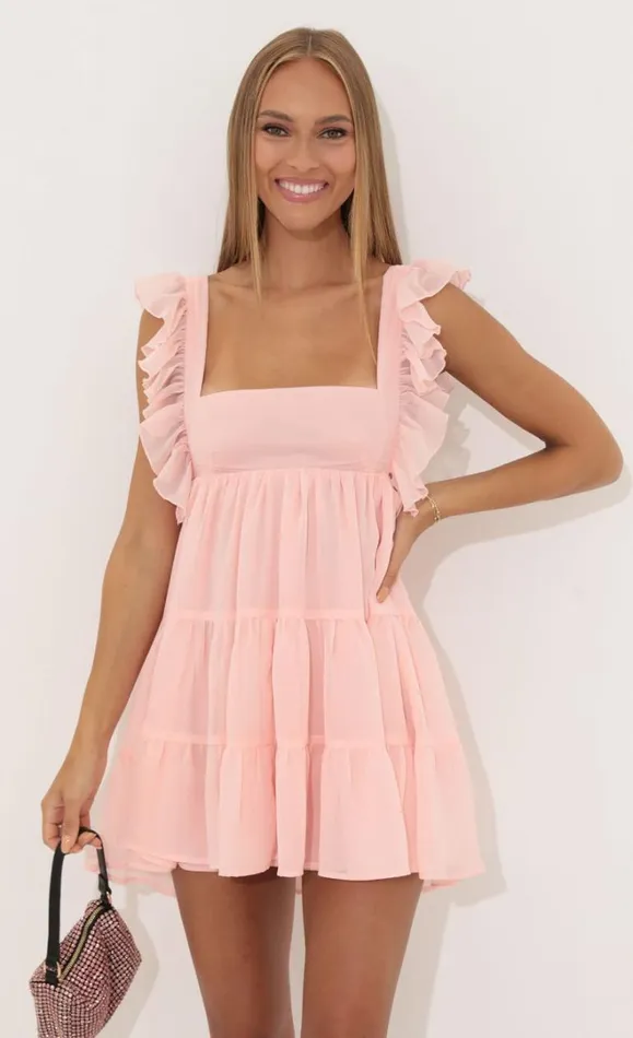 Chiffon Baby Doll Ruffle Dress Pink Women LUCY IN THE SKY Mini Dresses Chiffon Baby Doll Ruffle Dress Pink Women LUCY IN THE SKY Mini Dresses