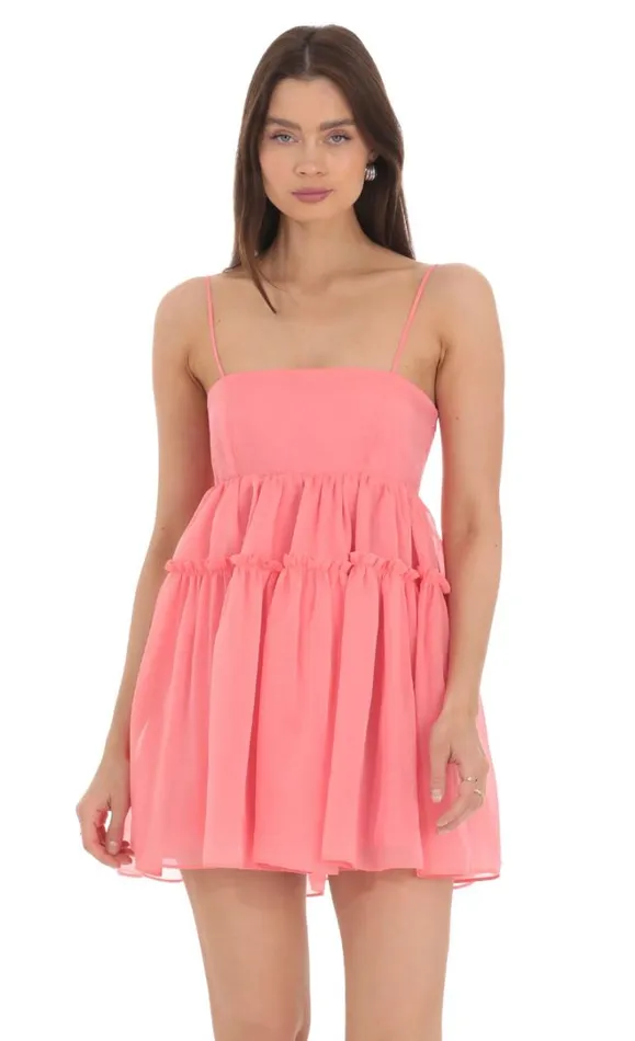 Chiffon Babydoll Dress Coral Women LUCY IN THE SKY Mini Dresses Chiffon Babydoll Dress Coral Women LUCY IN THE SKY Mini Dresses