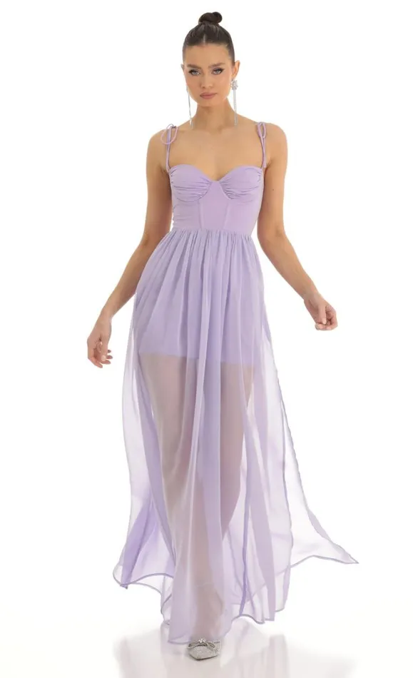Chiffon Illusion Corset Maxi Dress Lilac Women LUCY IN THE SKY Maxi Dresses