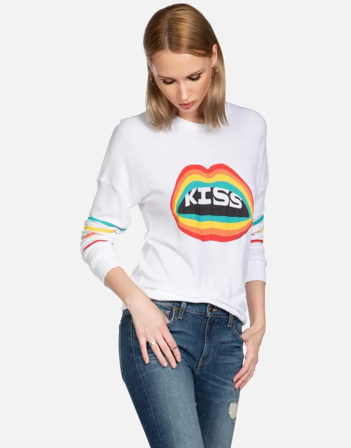 Chrissy Rainbow Kiss Lip White Women Lauren Moshi Long Sleeve