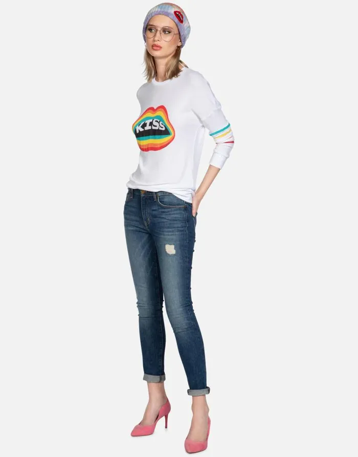 Chrissy Rainbow Kiss Lip White Women Lauren Moshi Long Sleeve