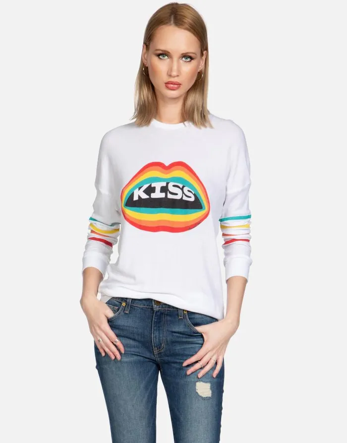 Chrissy Rainbow Kiss Lip White Women Lauren Moshi Long Sleeve