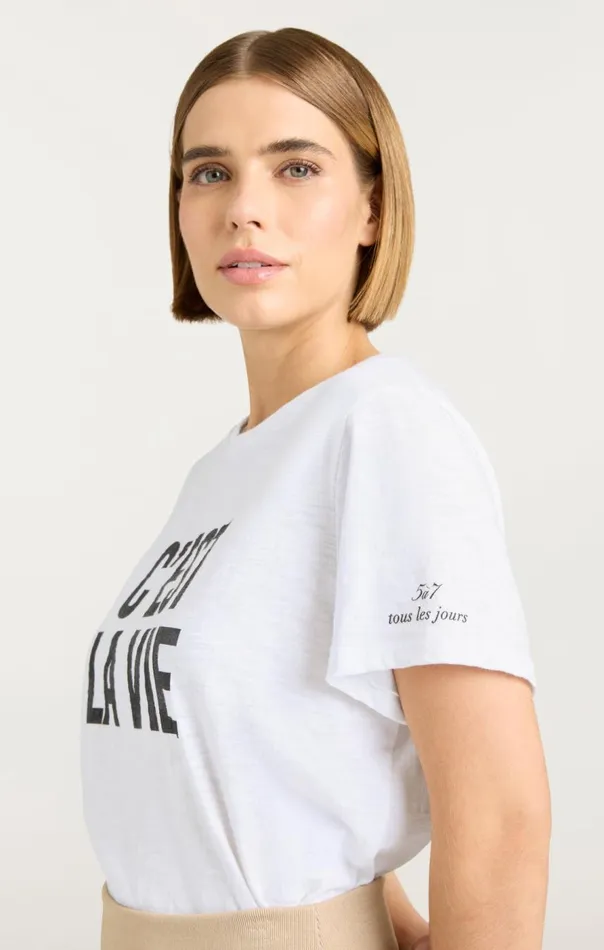 Cinq Sept C039est La Vie Tee Whiteblack Women Tees