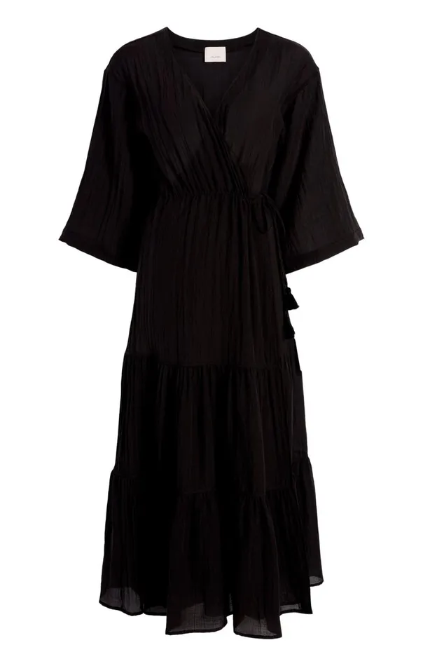 Cinq Sept Crinkle Tencel Torey Dress Black Women Midi