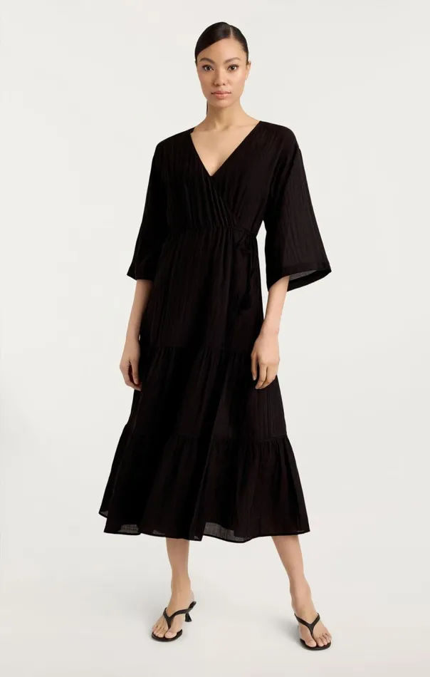 Cinq Sept Crinkle Tencel Torey Dress Black Women Midi