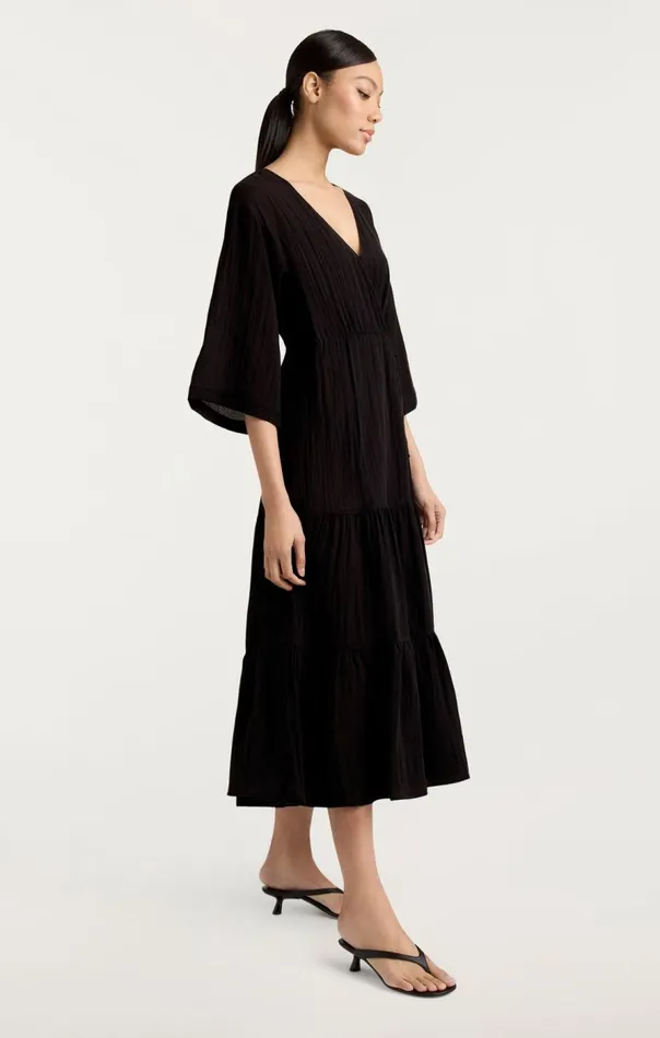 Cinq Sept Crinkle Tencel Torey Dress Black Women Midi