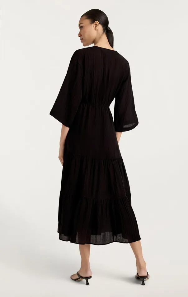 Cinq Sept Crinkle Tencel Torey Dress Black Women Midi