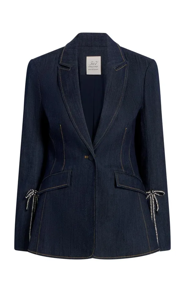 Cinq Sept Crystal Denim Bow Cheyenne Blazer Indigo Women Denim