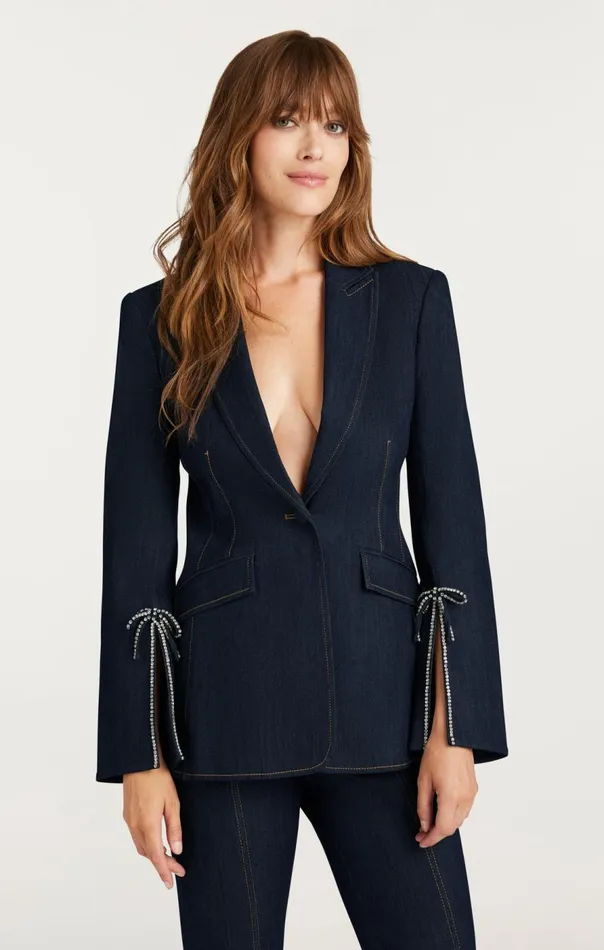 Cinq Sept Crystal Denim Bow Cheyenne Blazer Indigo Women Denim