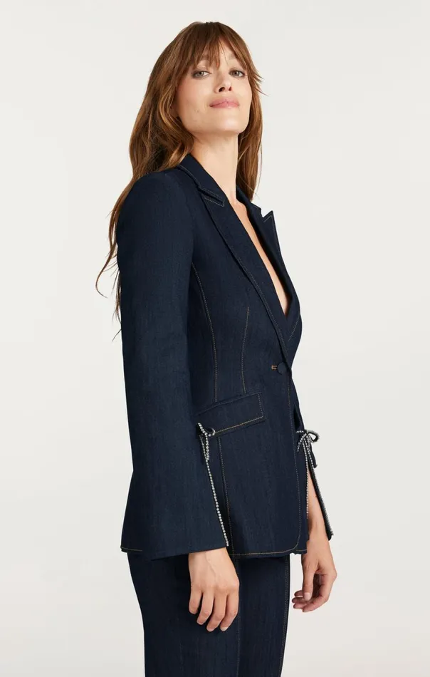 Cinq Sept Crystal Denim Bow Cheyenne Blazer Indigo Women Denim