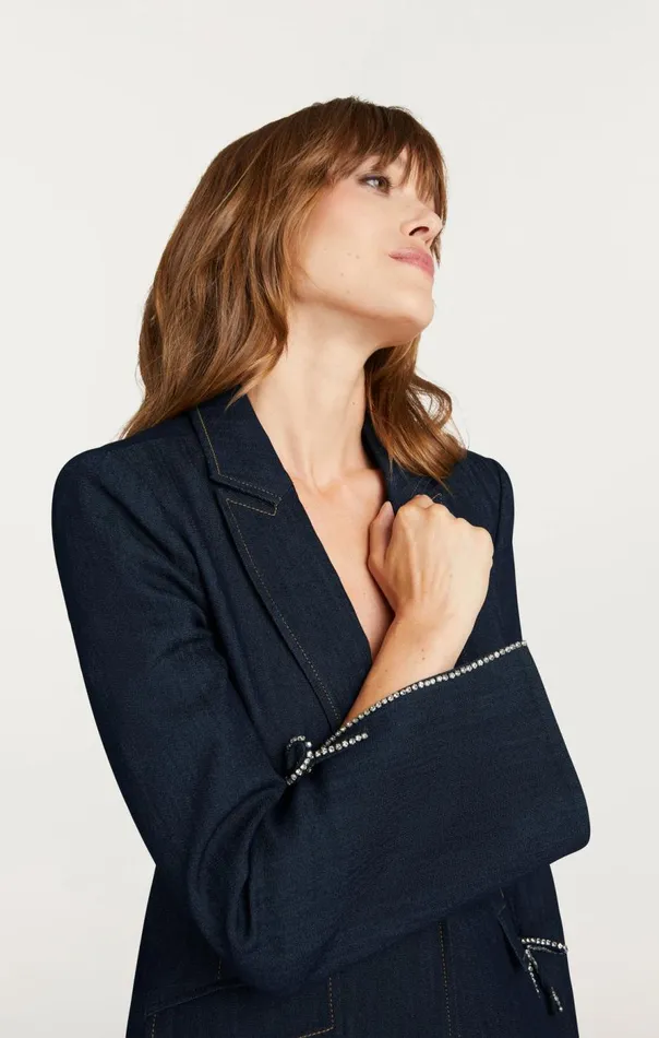 Cinq Sept Crystal Denim Bow Cheyenne Blazer Indigo Women Denim