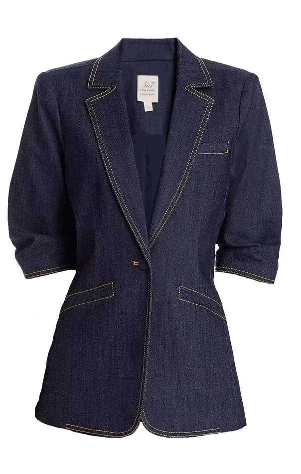 Cinq Sept Denim Short Sleeve Khloe Blazer Indigo Women Blazers