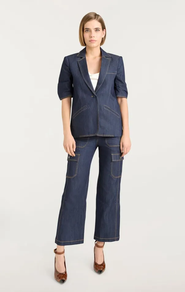 Cinq Sept Denim Short Sleeve Khloe Blazer Indigo Women Blazers