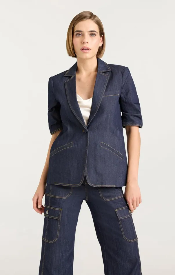 Cinq Sept Denim Short Sleeve Khloe Blazer Indigo Women Blazers