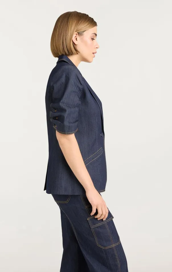 Cinq Sept Denim Short Sleeve Khloe Blazer Indigo Women Blazers