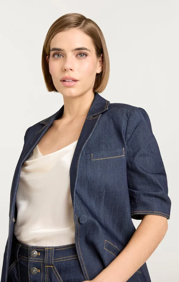 Cinq Sept Denim Short Sleeve Khloe Blazer Indigo Women Blazers