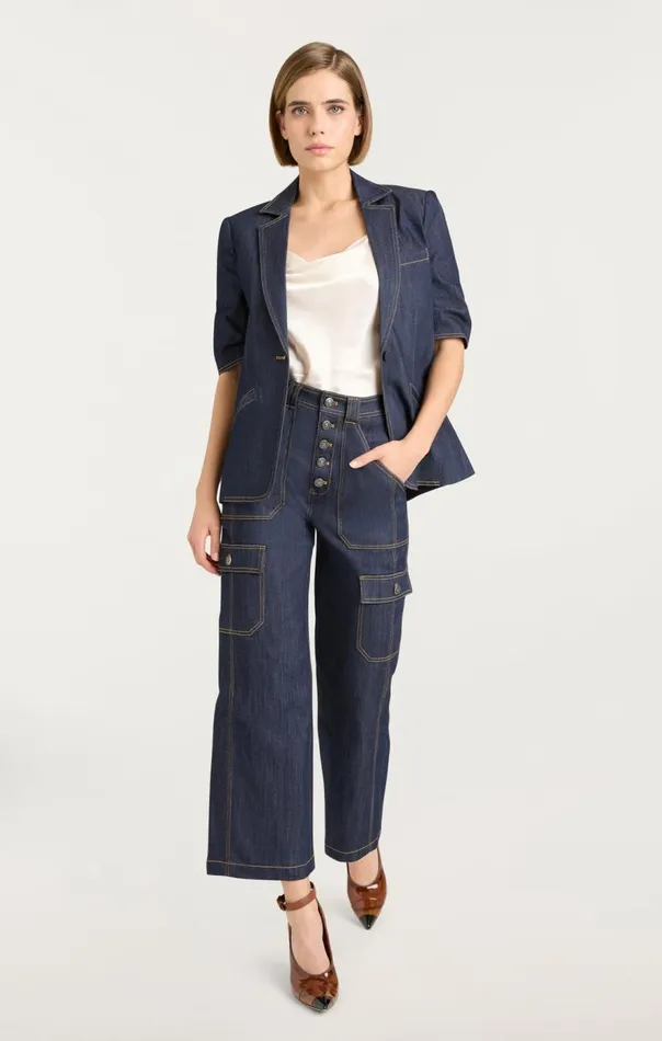 Cinq Sept Denim Short Sleeve Khloe Blazer Indigo Women Blazers