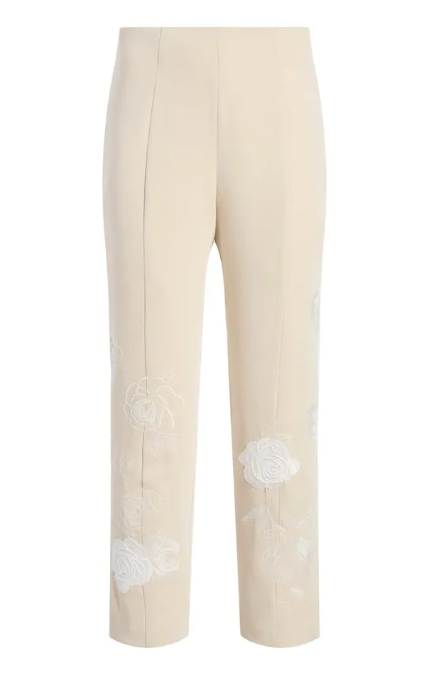 Cinq Sept Floating Roses Embellished Cropped Brianne Pant Plasterivory Women Pants