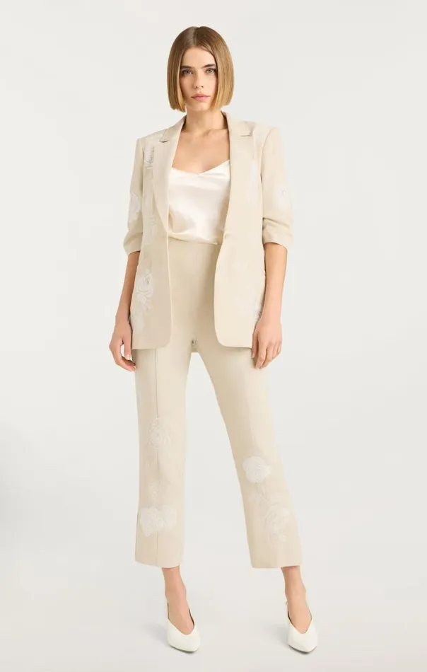 Cinq Sept Floating Roses Embellished Cropped Brianne Pant Plasterivory Women Pants