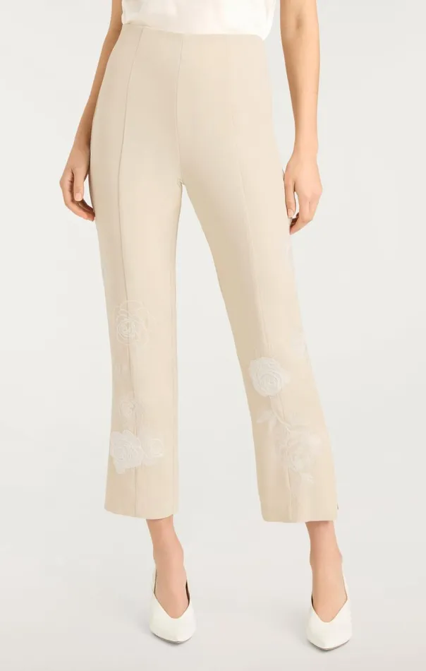 Cinq Sept Floating Roses Embellished Cropped Brianne Pant Plasterivory Women Pants