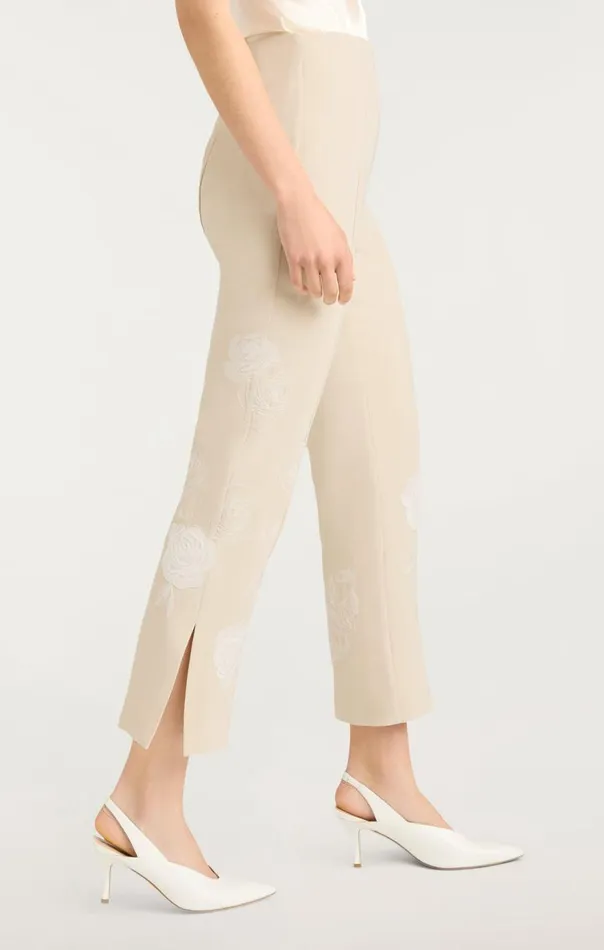 Cinq Sept Floating Roses Embellished Cropped Brianne Pant Plasterivory Women Pants