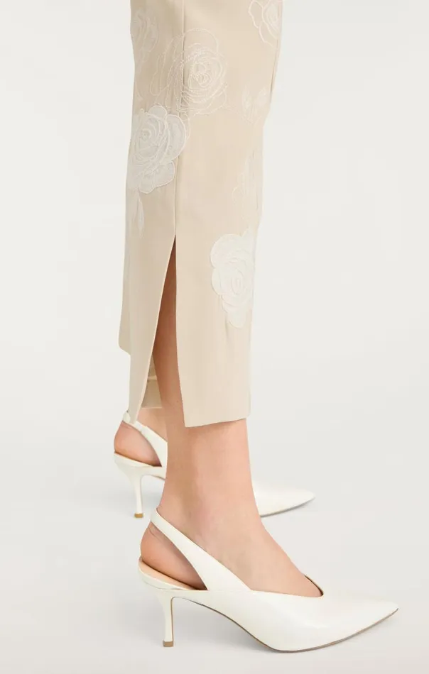 Cinq Sept Floating Roses Embellished Cropped Brianne Pant Plasterivory Women Pants